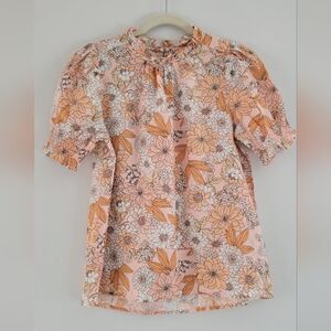 J. Crew Smocked puff-sleeve linen top in zinnia floral Size XS